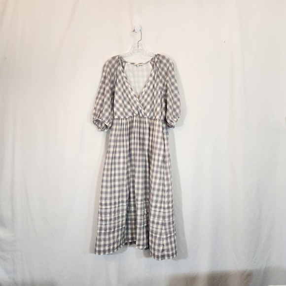 Madewell Dresses & Skirts - MADEWELL Marianna Raglan Puff Sleeve Plaid Lined Midi Dress Womens L